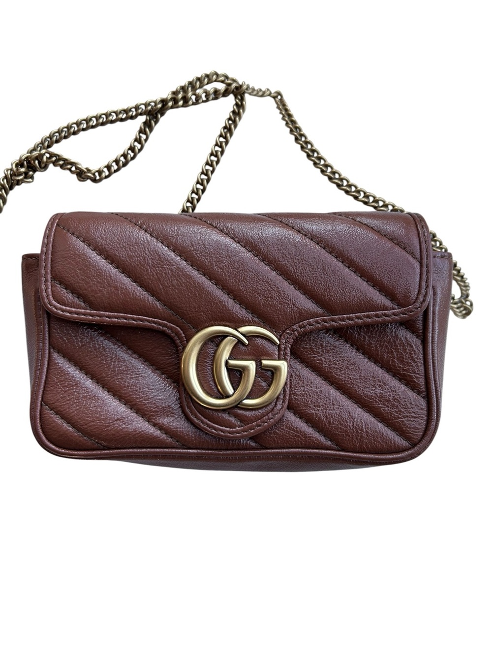 Gucci GG Marmont Mini Brown Leather Chain Crossbody Bag